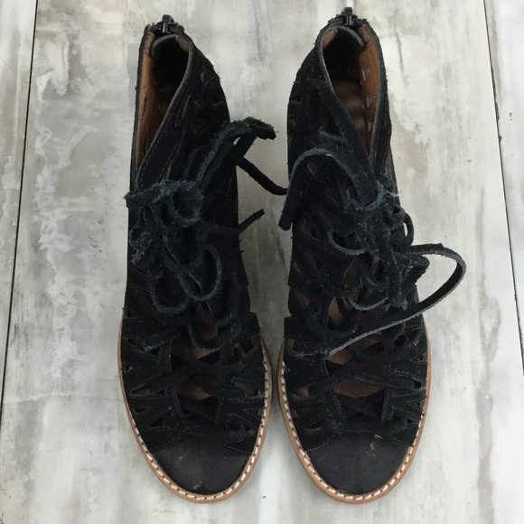 Jeffrey Campbell Lace-Up Open Toe Black Leather Booties 6.5 - Picture 6 of 13